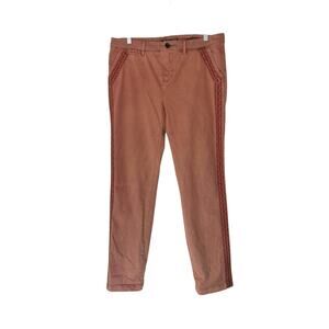 Garnet Hill Salt Washed Chino Pants‎ Pink Embroidered Straight Leg Size 8